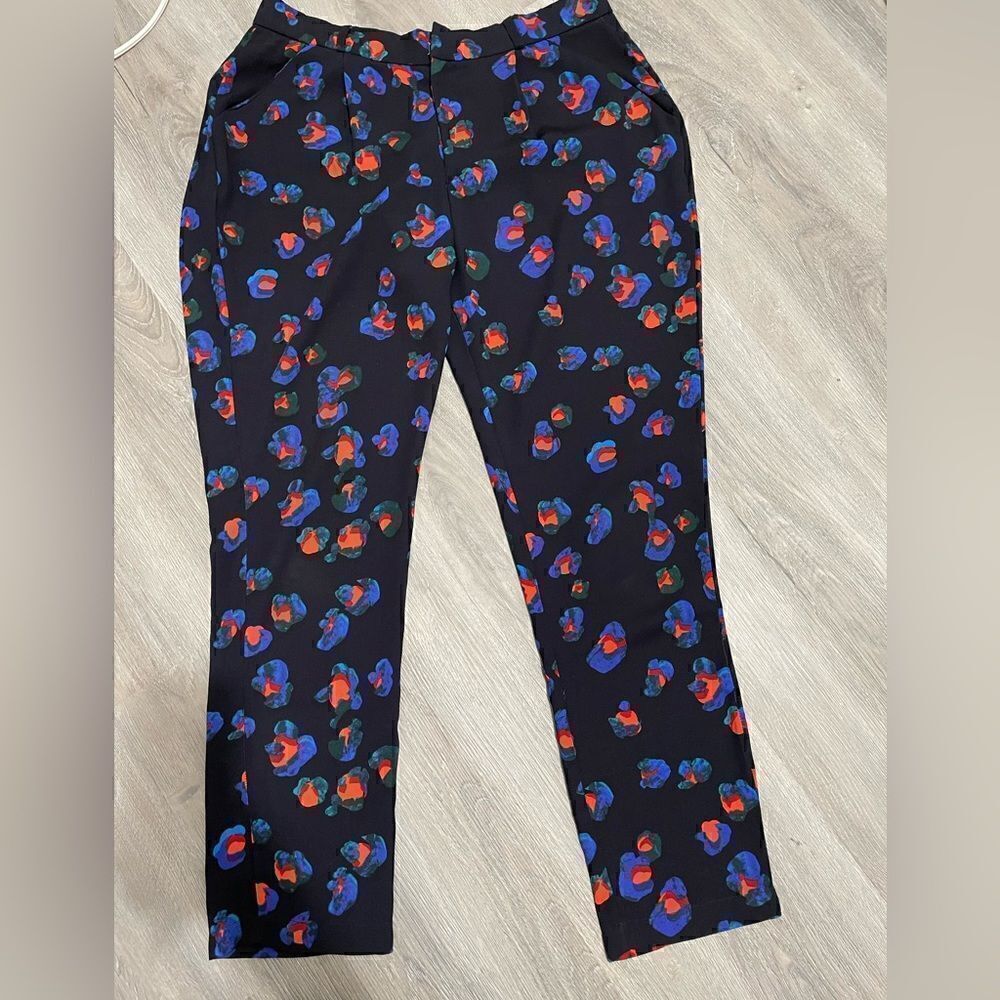 TOPSHOP Abstract Floral Print Navy Pants Size 6